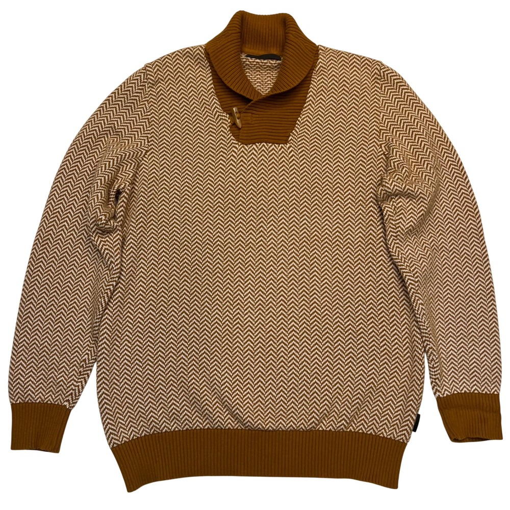 Sean John Brown‎ Herringbone Shawl Collar Toggle Button Cotton Sweater Size 3X